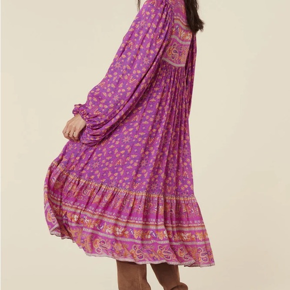 SPELL Purple Madame Peacock 🦚 Long Sleeve Dress medium - Picture 2 of 3